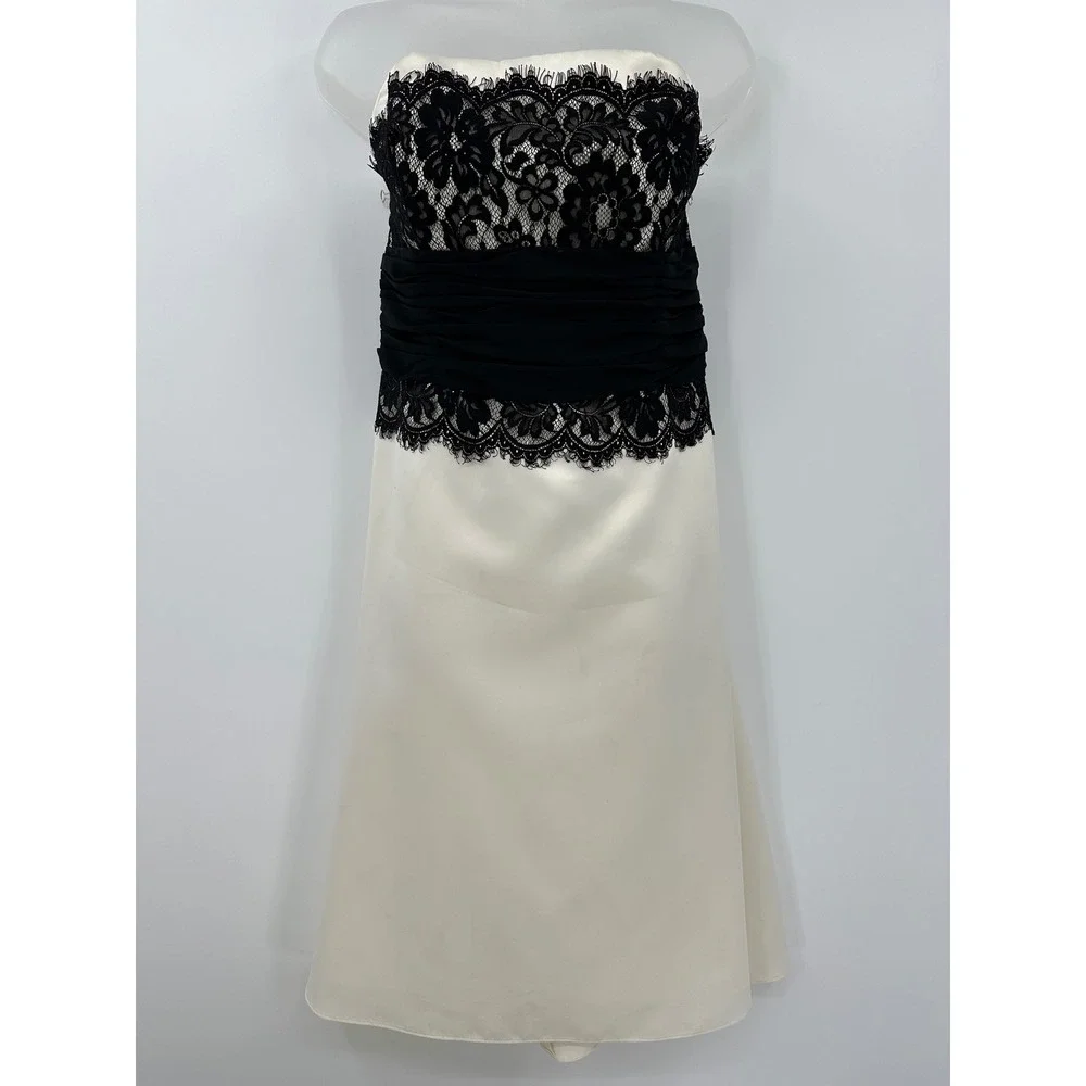 WHBM White House Black Market 14 Strapless Dress Black Lace Party Cocktail Event